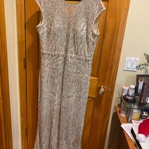 Mac Duggal Silver Beaded Wedding Dress